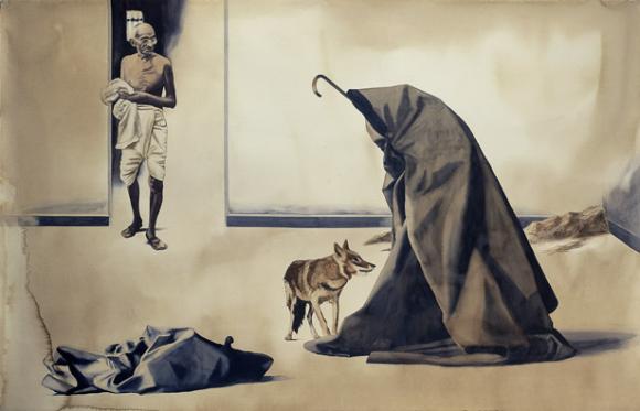 “Bapu at Rene Block Gallery, New York, 1974”, 1998 © Atul Dodiya