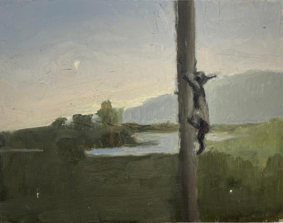 A Dog Climbing A Telephone Pole Over The Hudson, 2023 © Seth Becker
