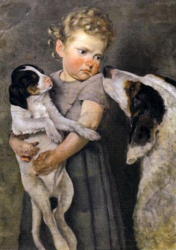 Achille Glisenti, Bambina con cani (1875)