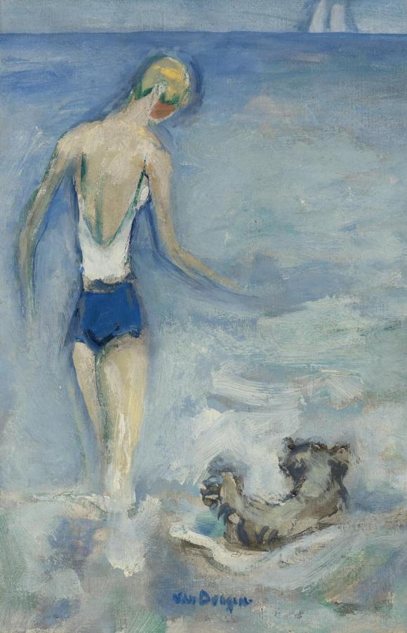 Bather and her dog in the waves © Kees van Dongen