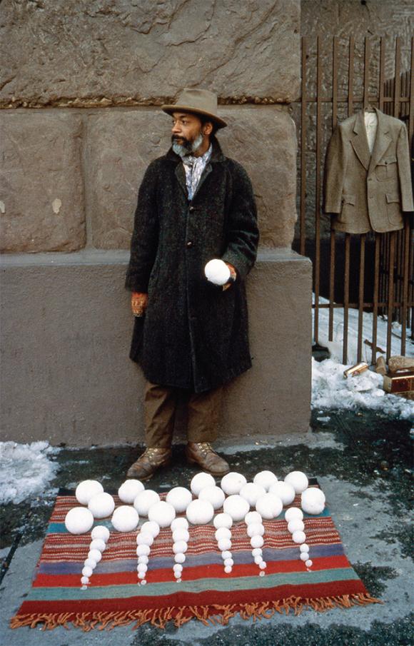 David Hammons, Bliz-aard Ball Sale, 1983. Performance view, Cooper Square, New Y