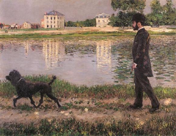 ﻿﻿Gustave Caillebotte, Richard Gallo und sein Hund Dick in Petit Gennevilliers,,