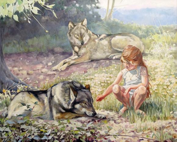 Iza und zwei Wölfe, 2015 © Julia Belot