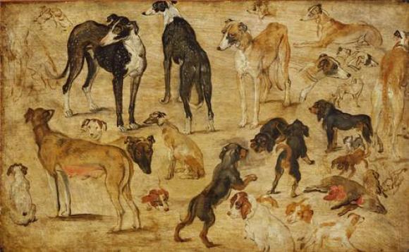 Jan Brueghel d.Ä., Tierstudie (Hunde), um 1616