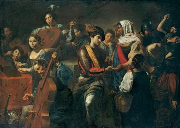 Valentin de Boulogne, Fröhliche Gesellschaft mit Wahrsagerin (die fünf Sinne)