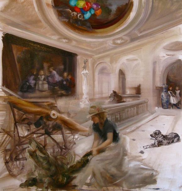 Mary Caperton wrangles an alligator in the grand stair hall of Kingston Lacy 201