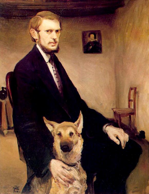 Miroslav Kraljevic, Selbstporträt mit Hund, 1910