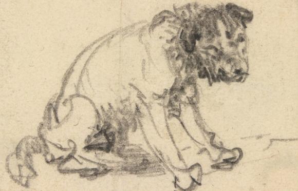 Rembrandt  Harmenszoon van Rijn (1606-1669), Studie eines sitzenden Hundes, um 1