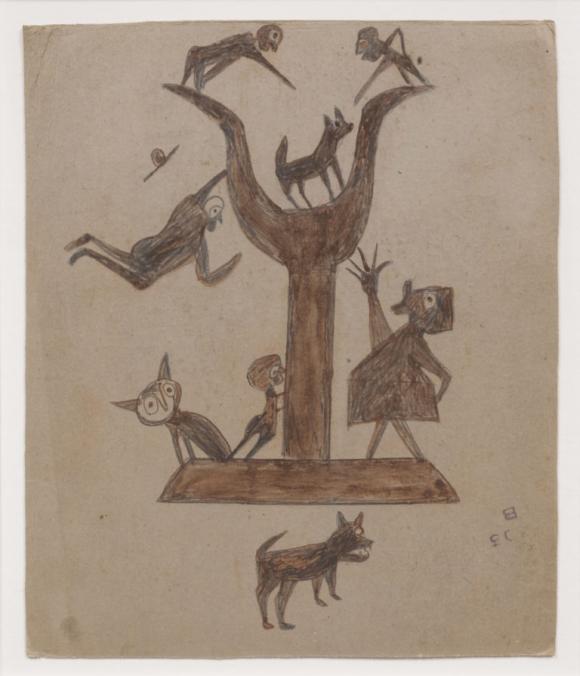 Bill Traylor, Untitled (Construction with Yawping Woman)