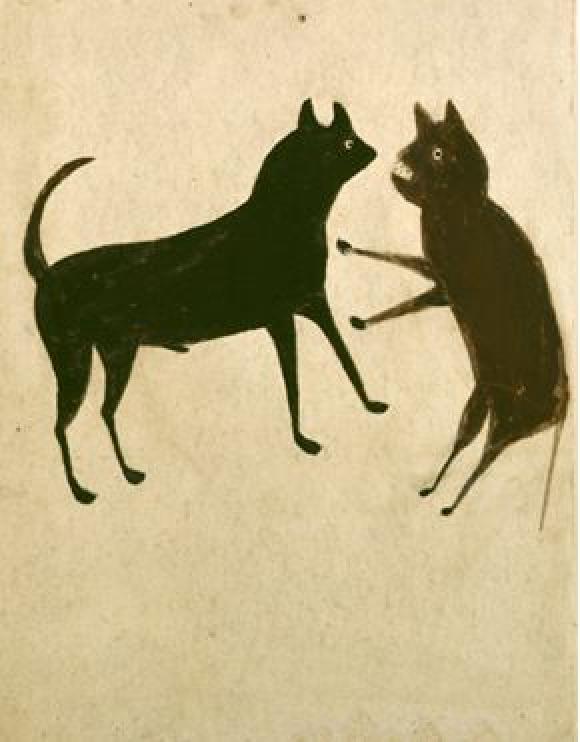 Bill Traylor, Untitled (Dog and Cat Fight)