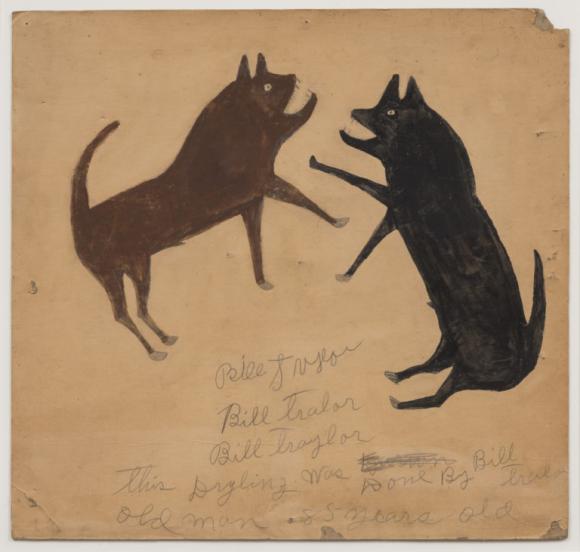 Bill Traylor, Untitled (Dog Fight with Writing)