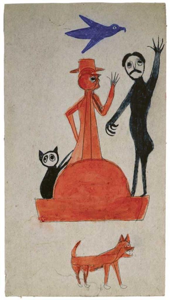 Bill Traylor, Untitled (Figure Construction with Waving Man)