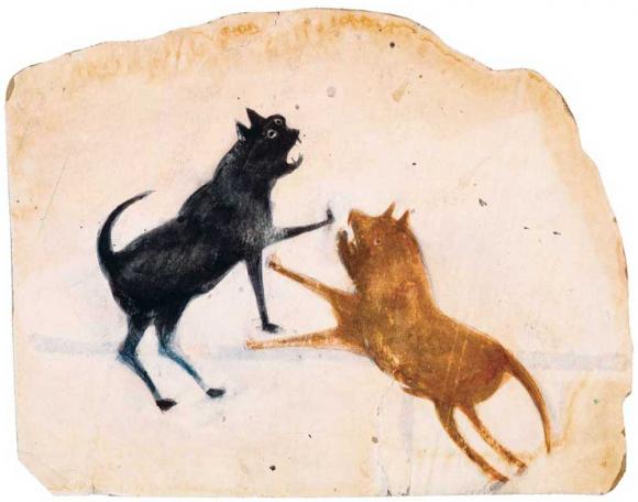 Bill Traylor, Untitled (Two Dogs Fighting)