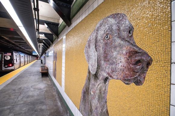 Stationary Figures (2018) © William Wegman, NYC Transit 23 St station. Commissio