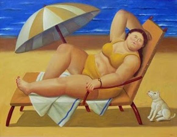 Botero - Mujer con un perro en la playa