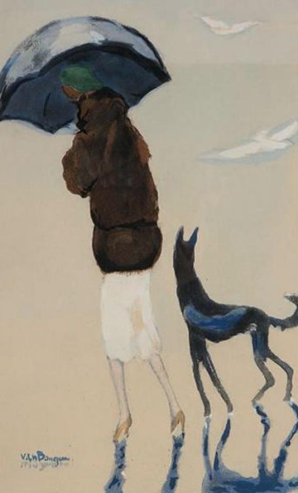 Woman with a dog walking on the beach, 1927 © Kees van Dongen